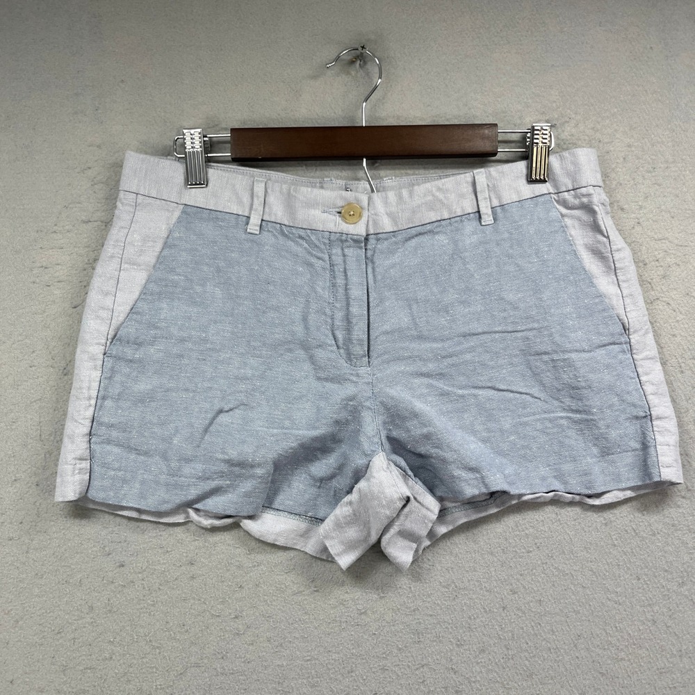 Gap Linen Blend Colorblock Shorts Womens 6 Blue Gray Casual Coastal Preppy Chic